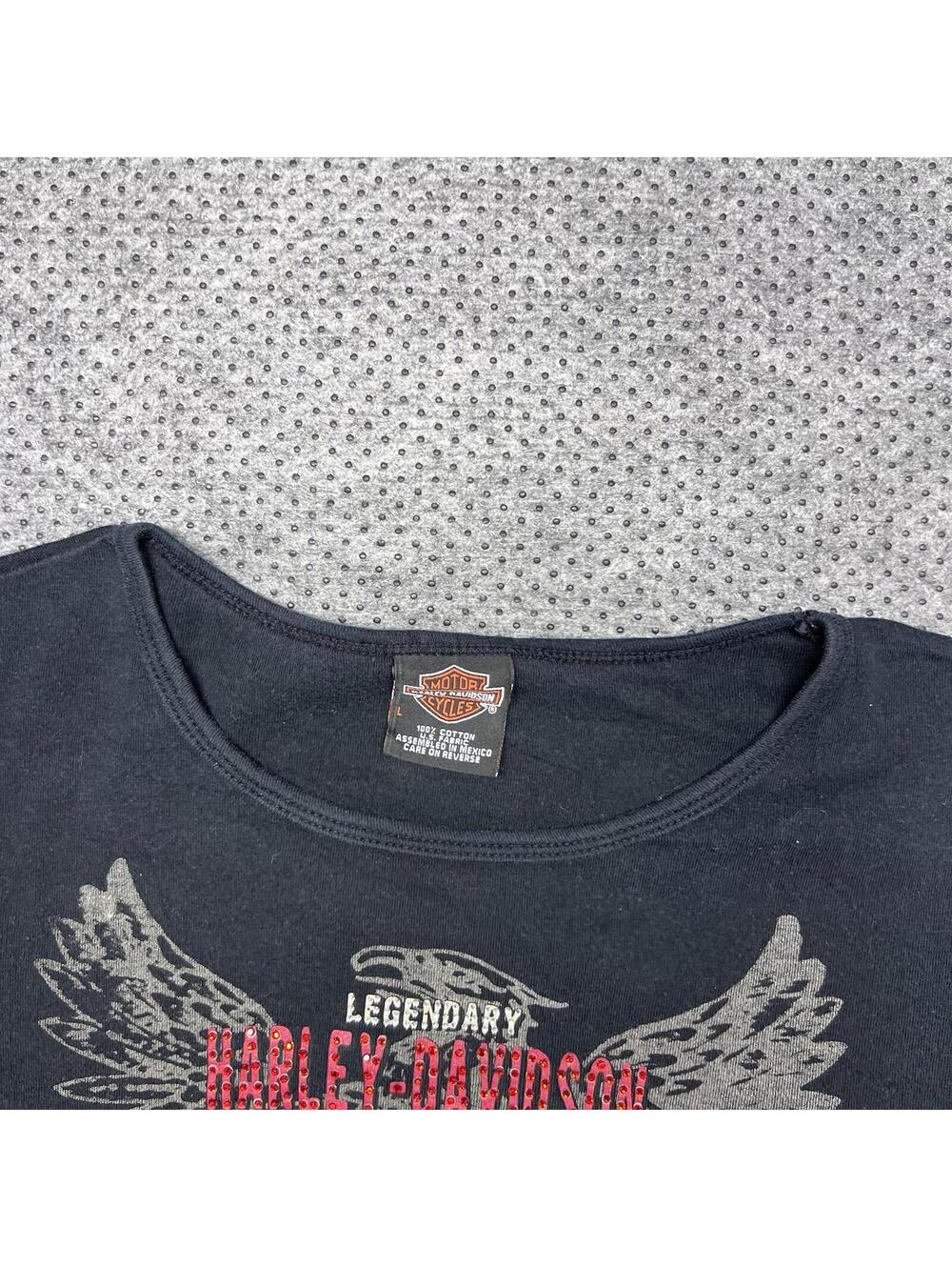 Vintage Y2K Harley Davidson Motorcycle Biker Bald Eagle Long Sleeve Womens Tee L - Picture 3 of 5